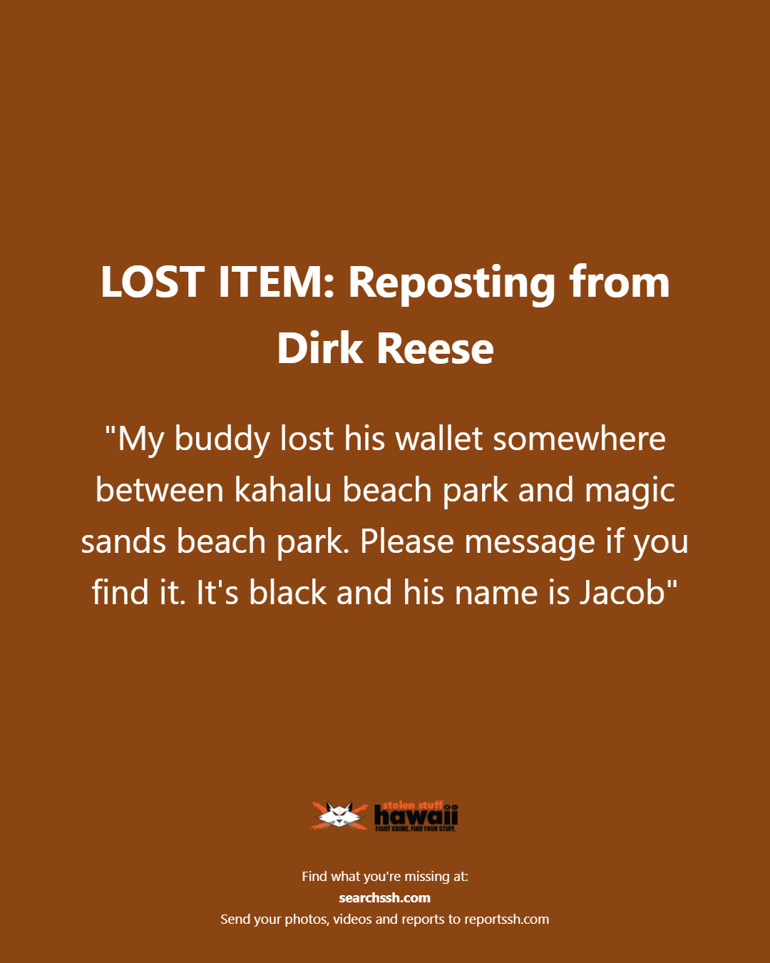 LOST ITEM - Oahu | Stolen Stuff Hawaii