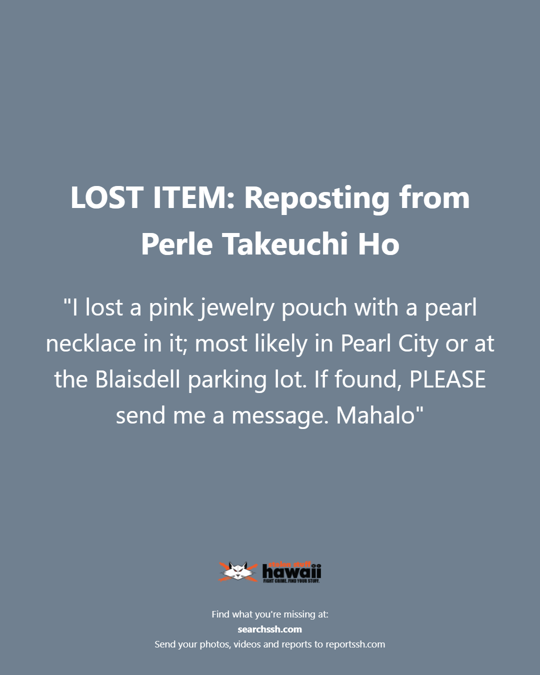 LOST ITEM - Oahu | Stolen Stuff Hawaii