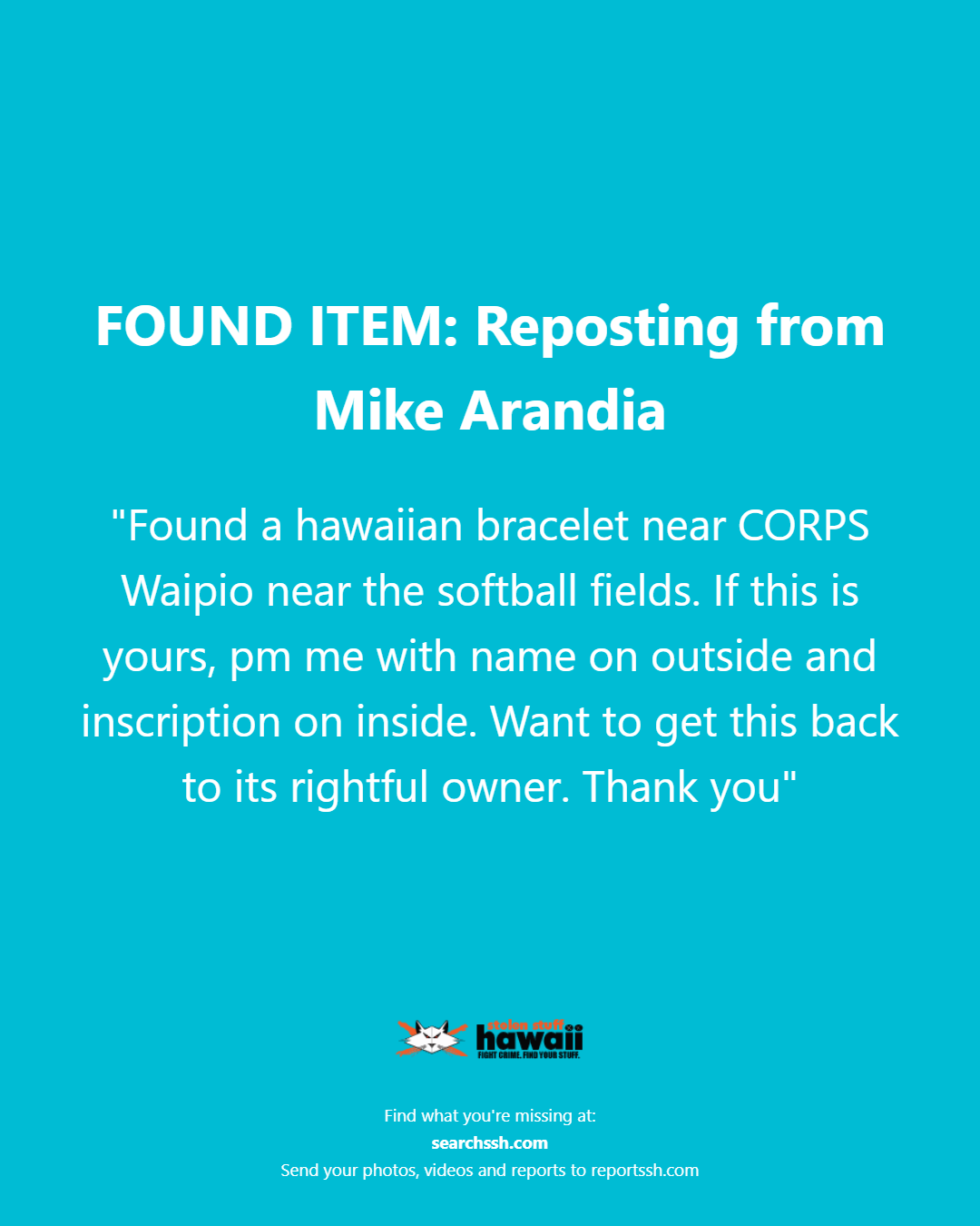FOUND ITEM - Oahu | Stolen Stuff Hawaii