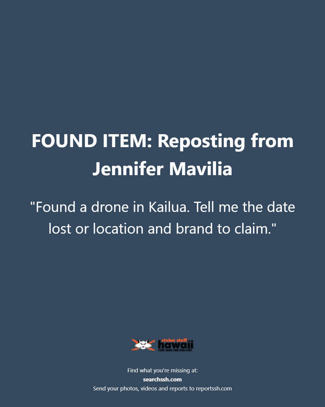 FOUND ITEM - Oahu | Stolen Stuff Hawaii
