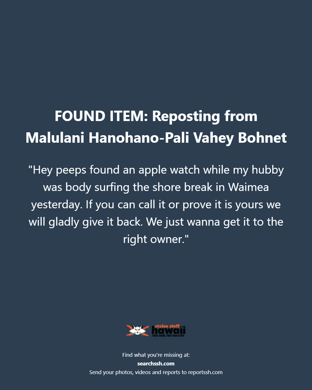 FOUND ITEM - Oahu | Stolen Stuff Hawaii