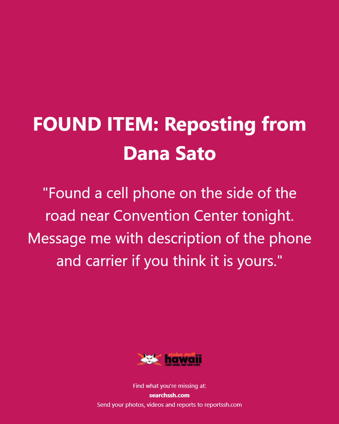 FOUND ITEM - Oahu | Stolen Stuff Hawaii