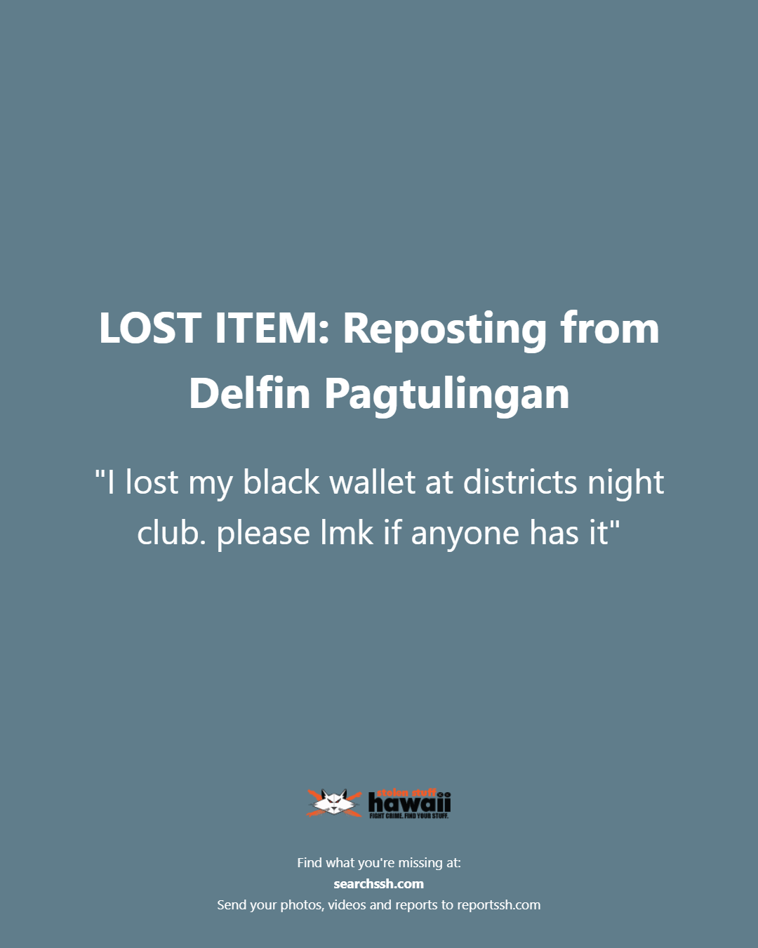 LOST ITEM - Oahu | Stolen Stuff Hawaii