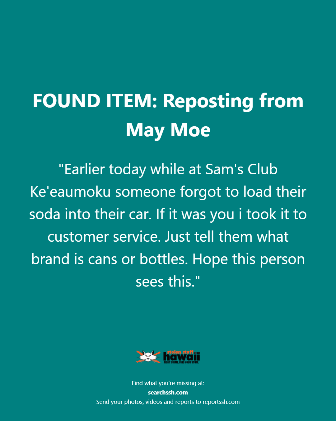 FOUND ITEM - Oahu | Stolen Stuff Hawaii
