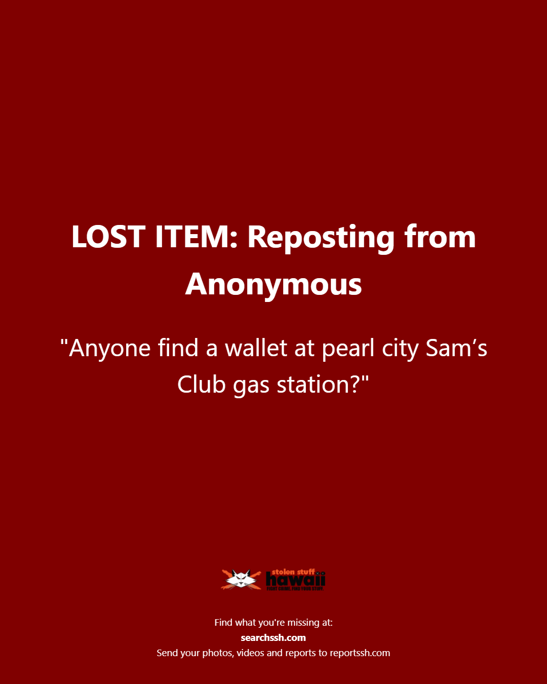 LOST ITEM - Oahu | Stolen Stuff Hawaii