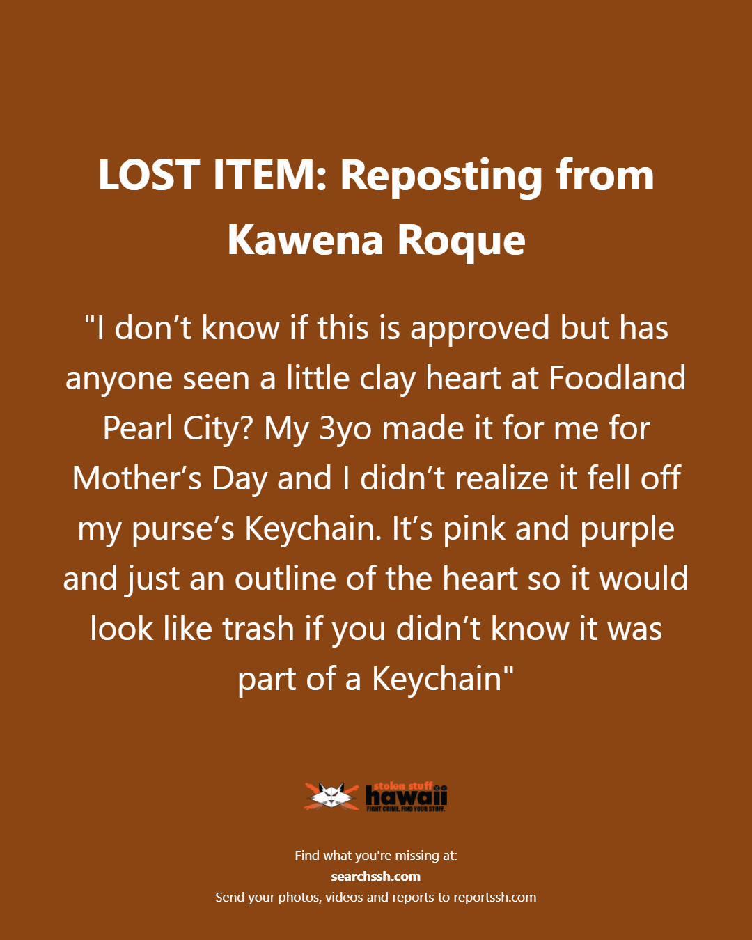 LOST ITEM - Oahu | Stolen Stuff Hawaii