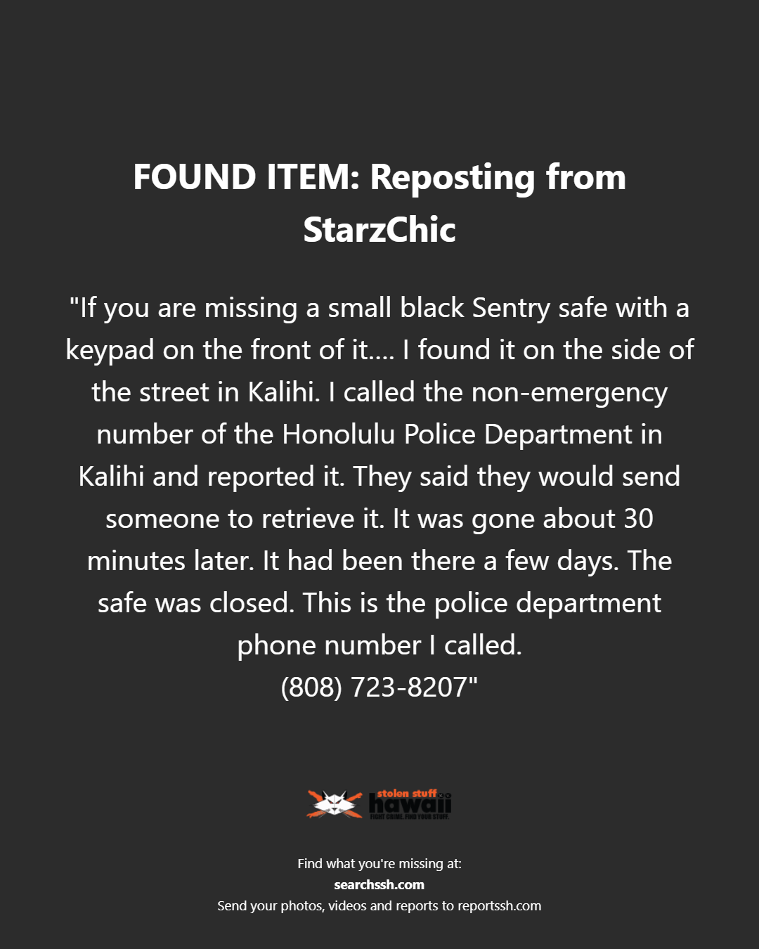 FOUND ITEM - Oahu | Stolen Stuff Hawaii