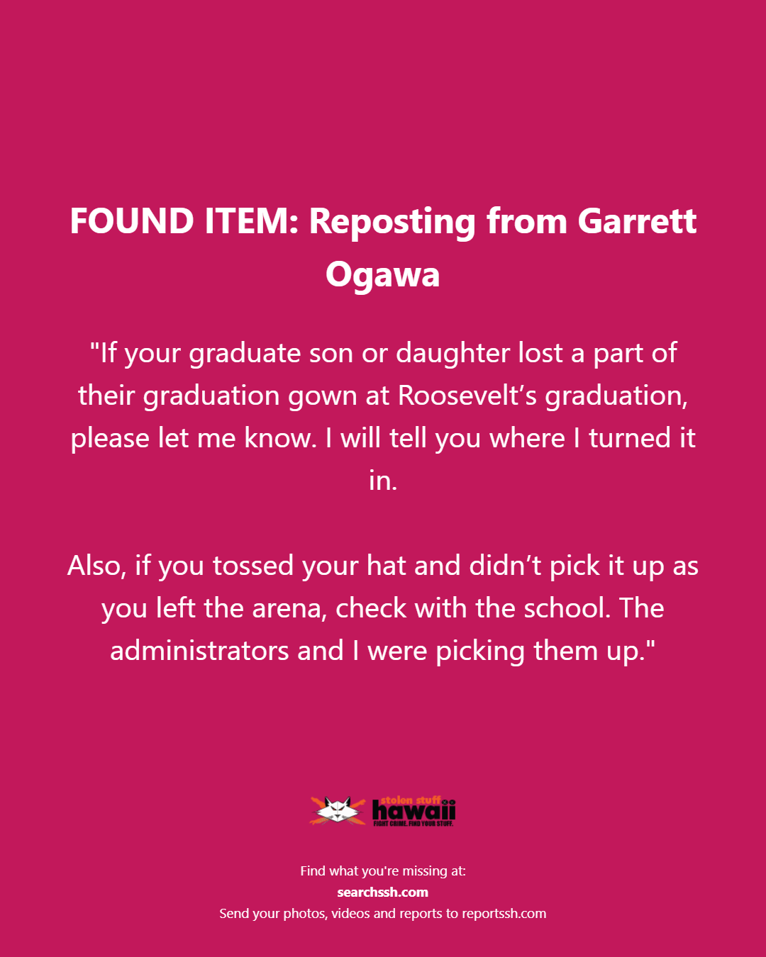 FOUND ITEM - Oahu | Stolen Stuff Hawaii