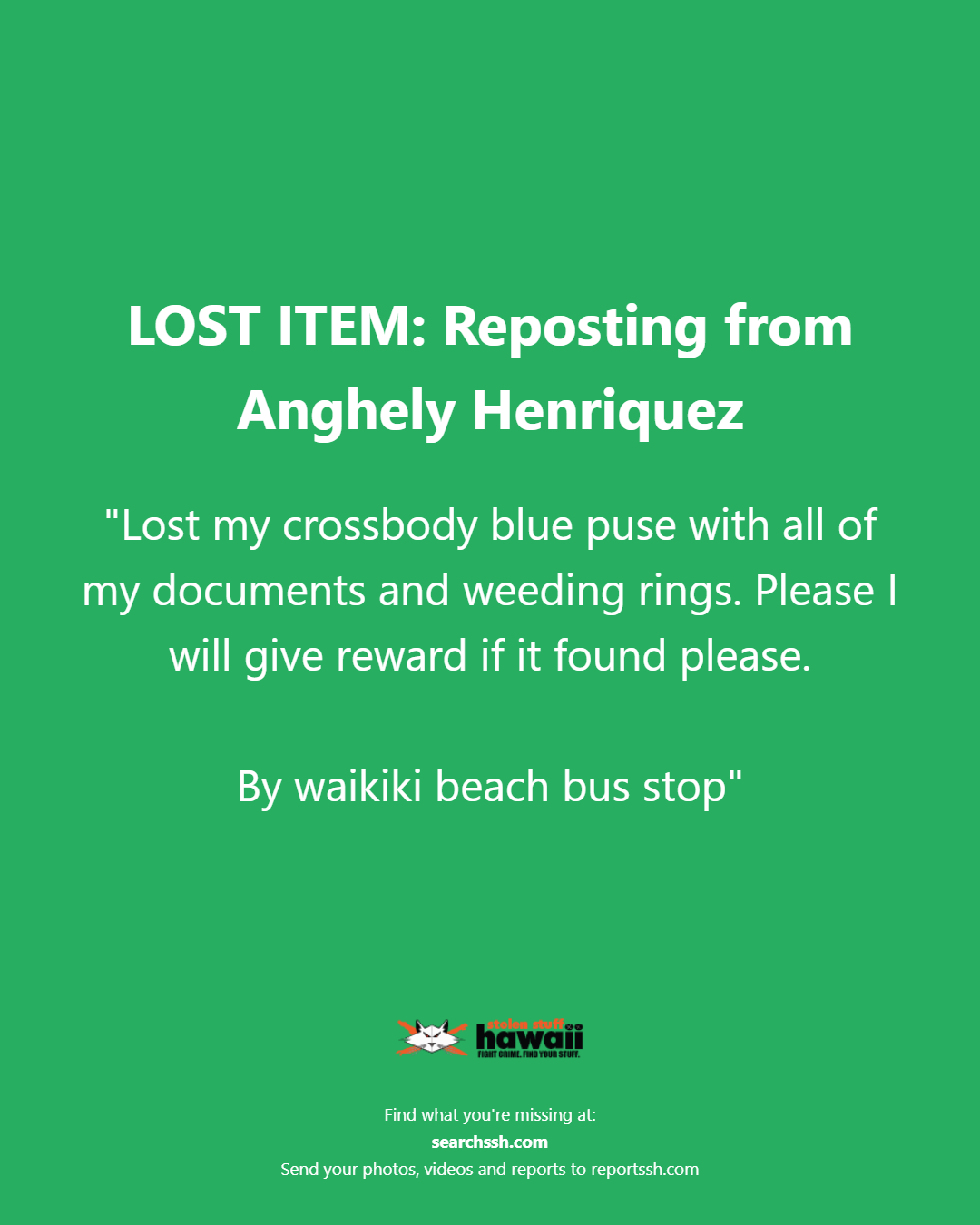 LOST ITEM - Oahu | Stolen Stuff Hawaii