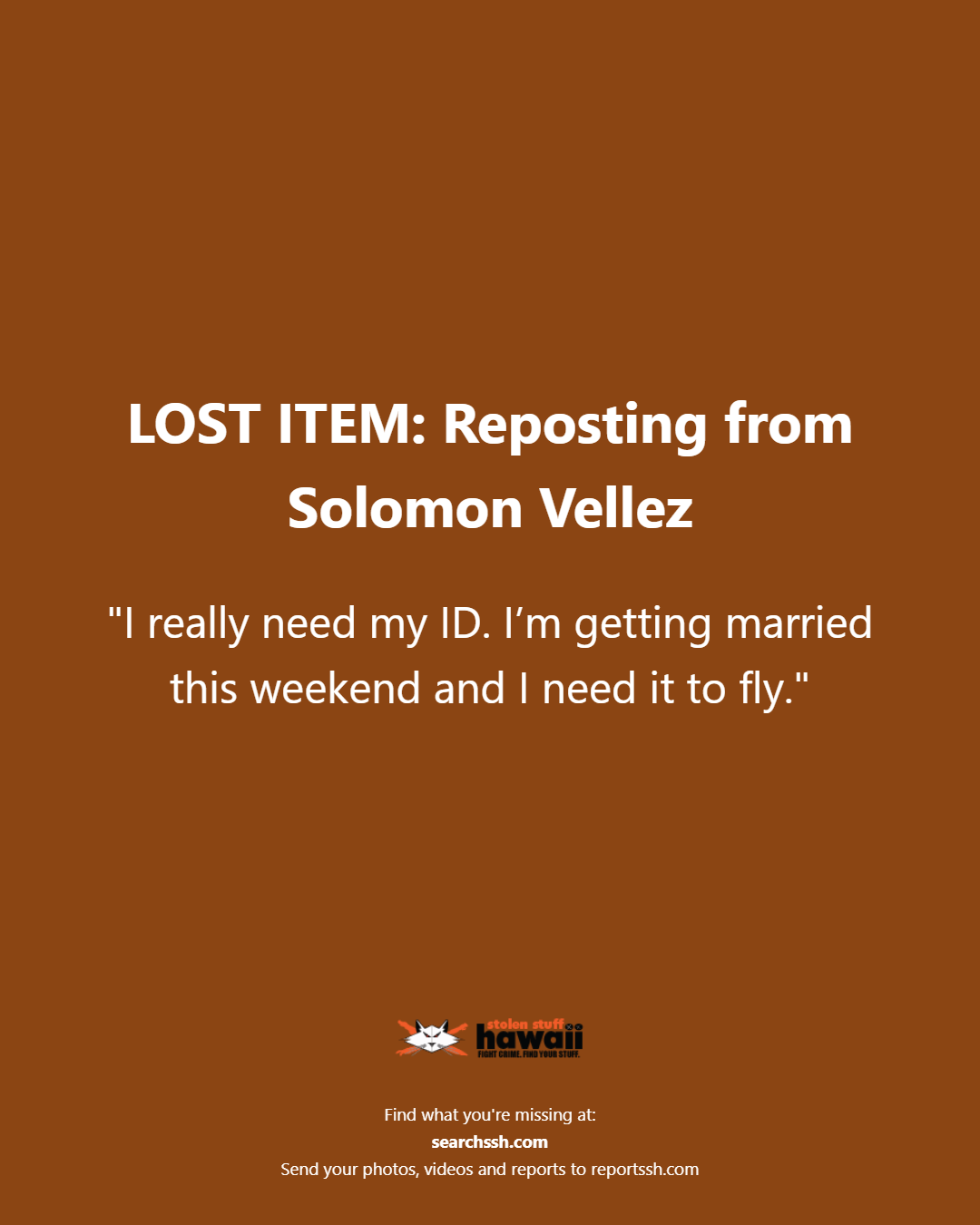 LOST ITEM - Oahu | Stolen Stuff Hawaii