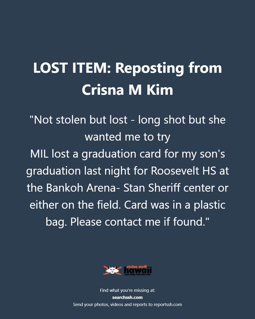 LOST ITEM - Oahu | Stolen Stuff Hawaii