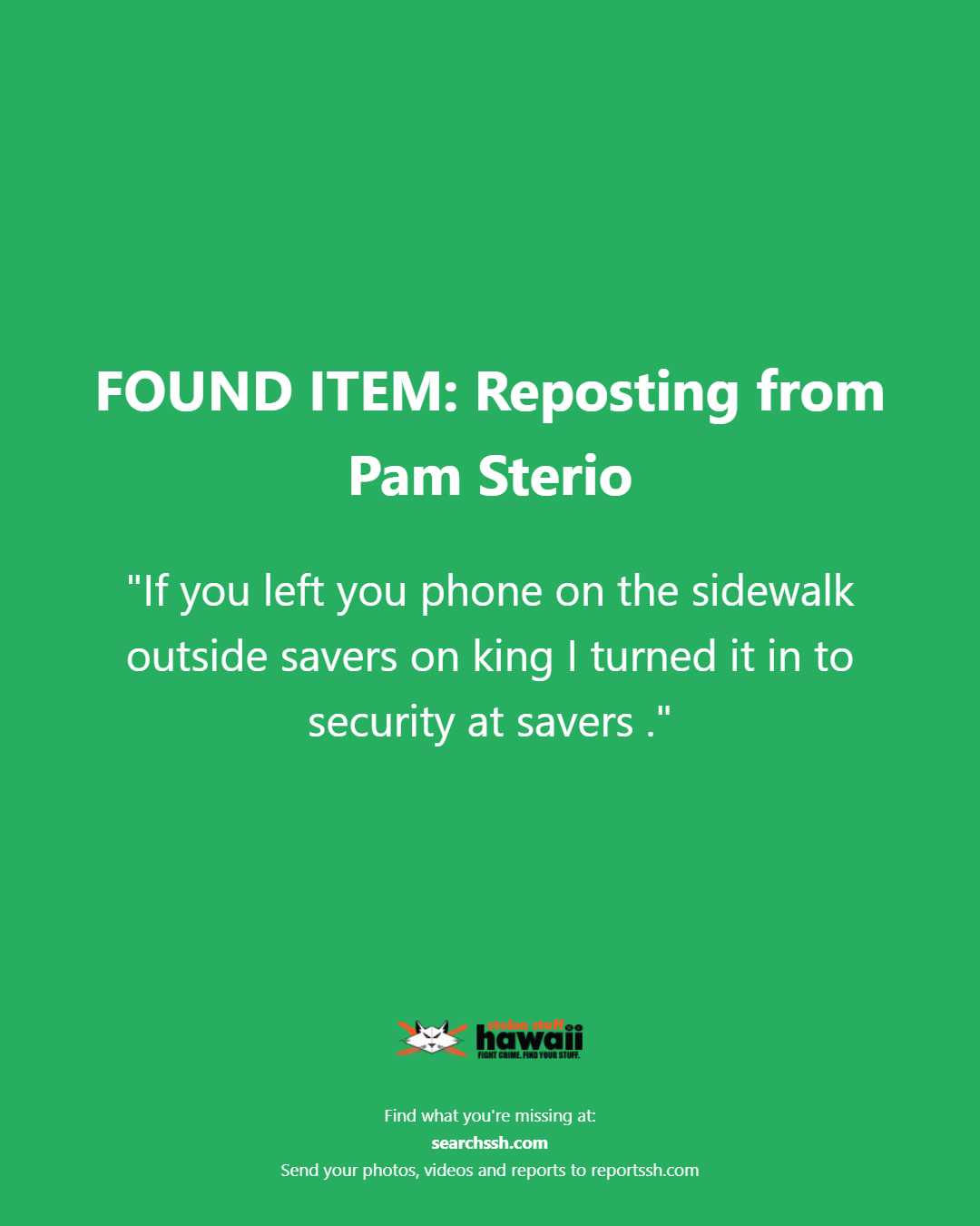 FOUND ITEM - Oahu | Stolen Stuff Hawaii