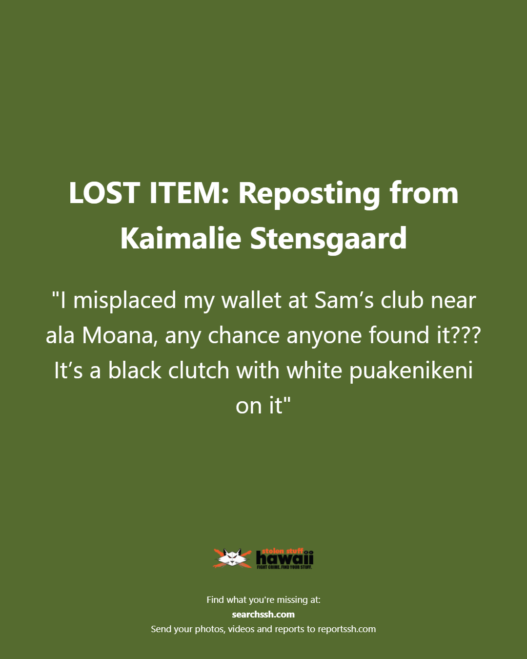 LOST ITEM - Oahu | Stolen Stuff Hawaii