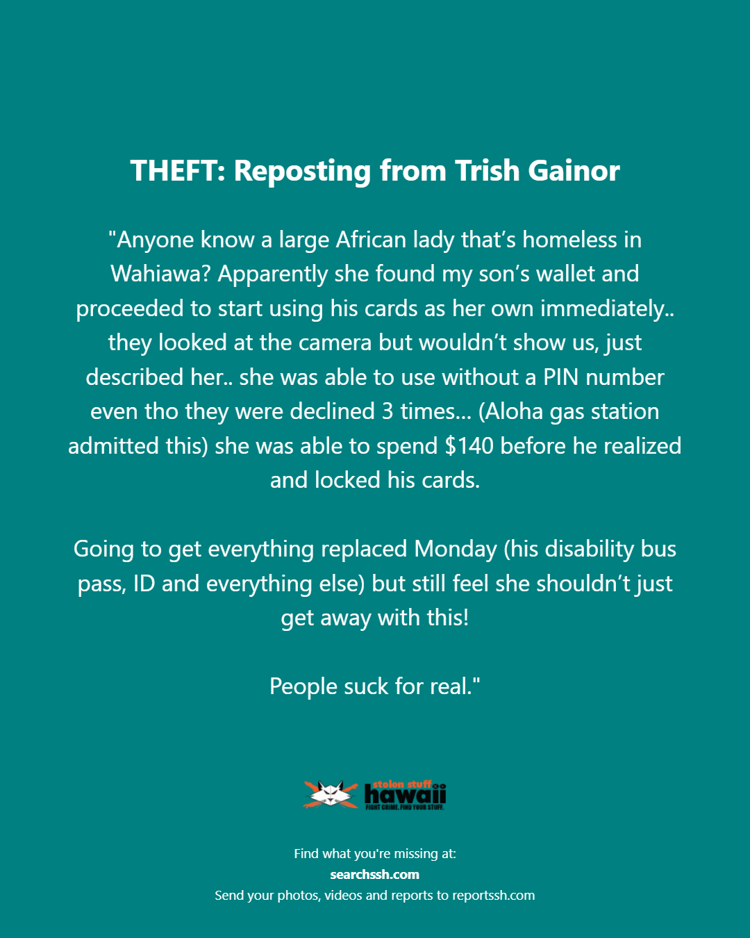 THEFT - Oahu | Stolen Stuff Hawaii