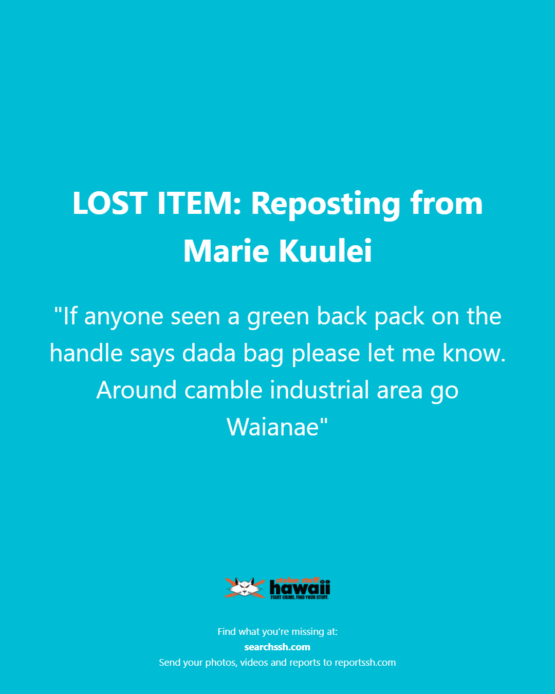 LOST ITEM - Oahu | Stolen Stuff Hawaii