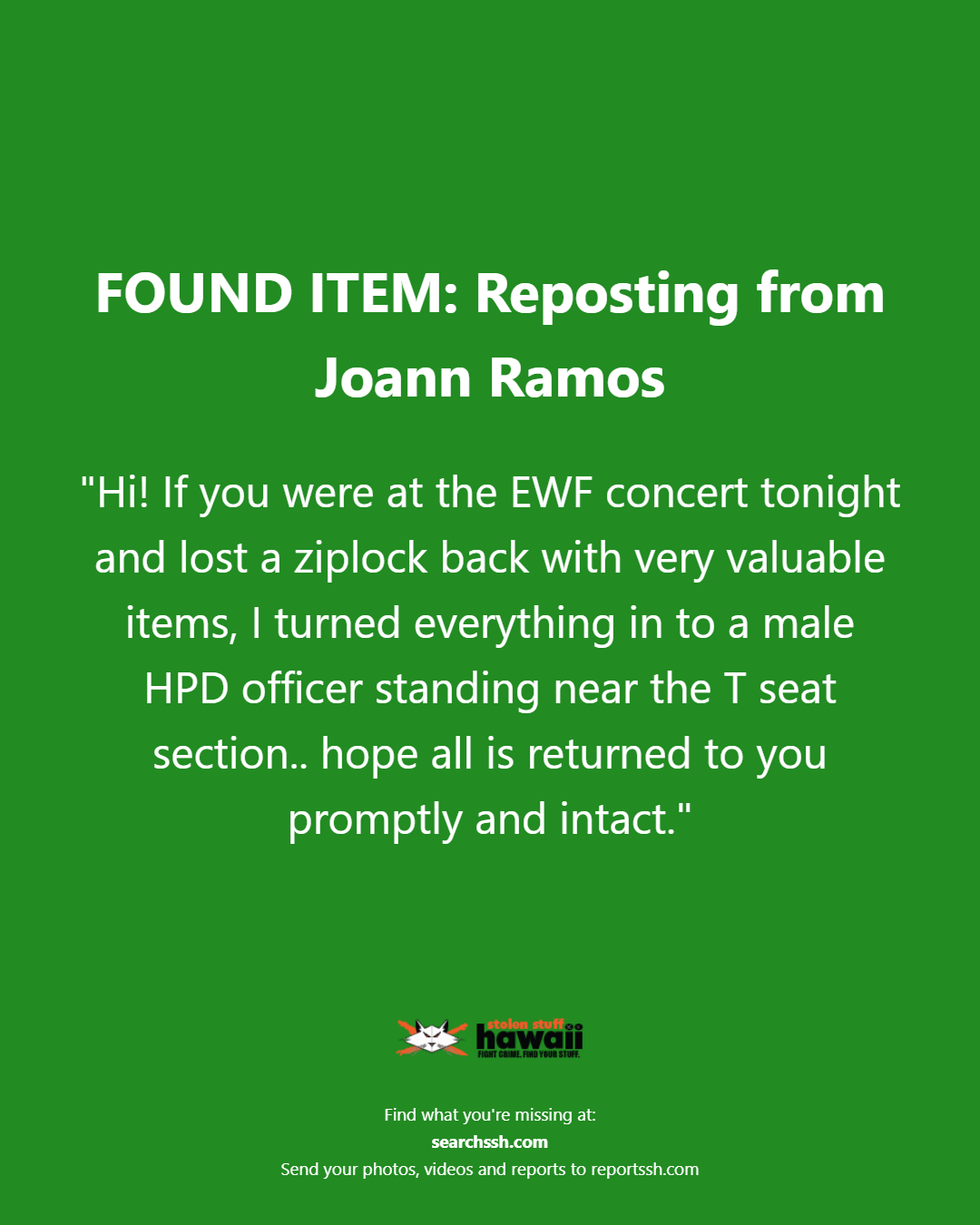 FOUND ITEM - Oahu | Stolen Stuff Hawaii