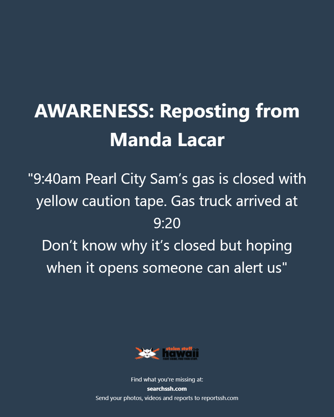 AWARENESS - Oahu | Stolen Stuff Hawaii