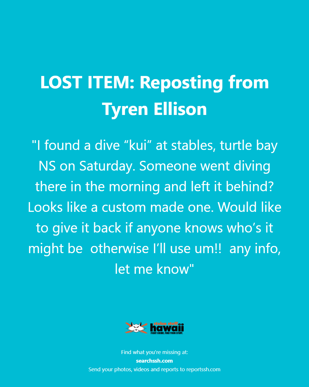 LOST ITEM - Oahu | Stolen Stuff Hawaii