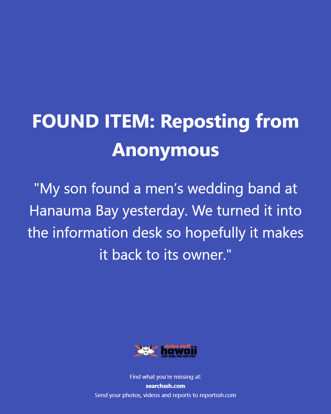 FOUND ITEM - Oahu | Stolen Stuff Hawaii