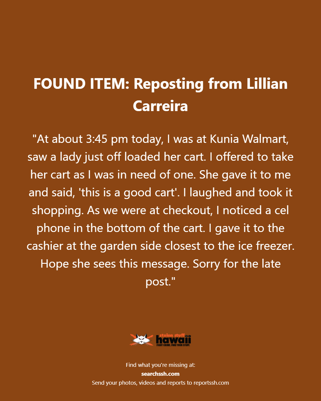 FOUND ITEM - Oahu | Stolen Stuff Hawaii