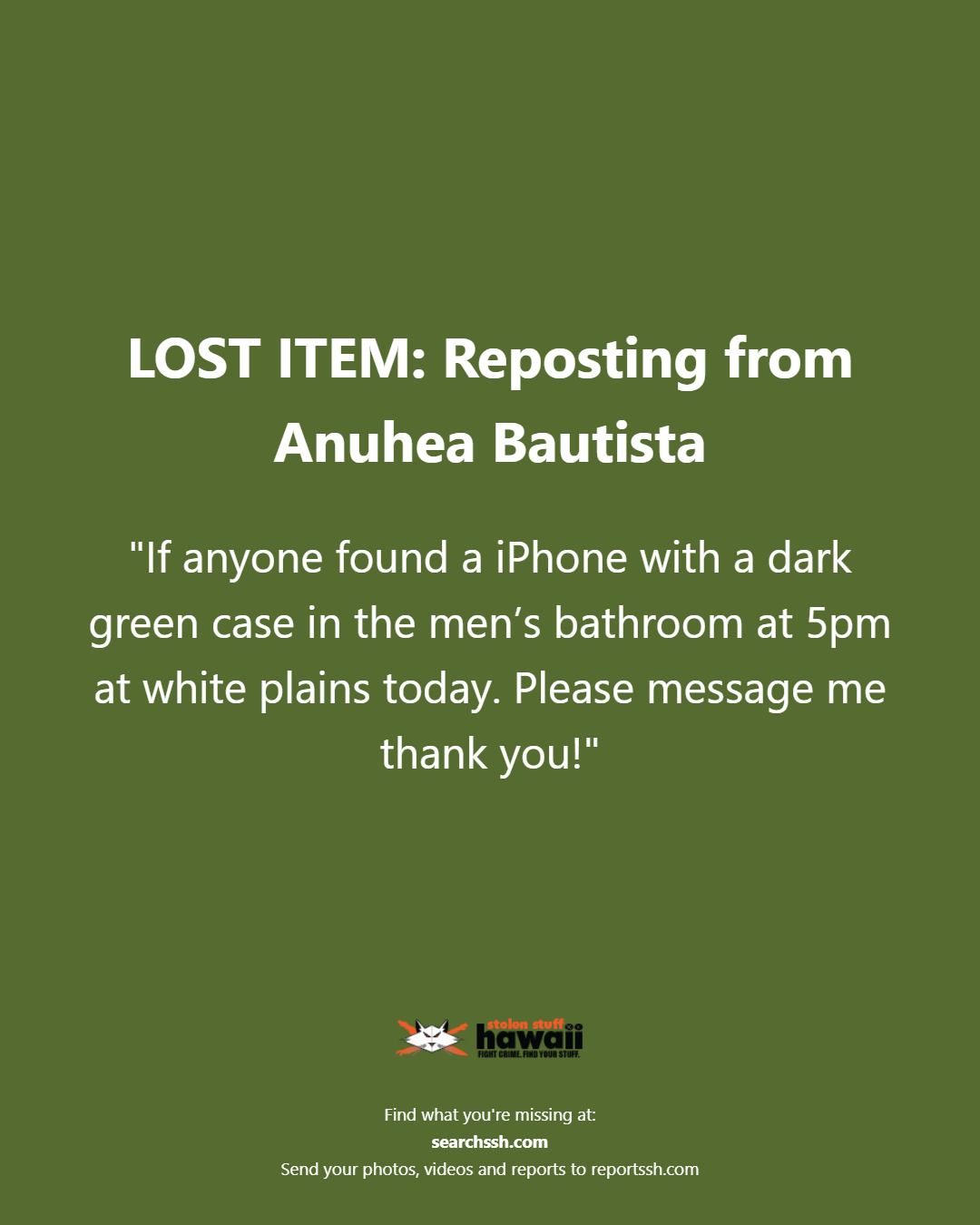 LOST ITEM - Oahu | Stolen Stuff Hawaii