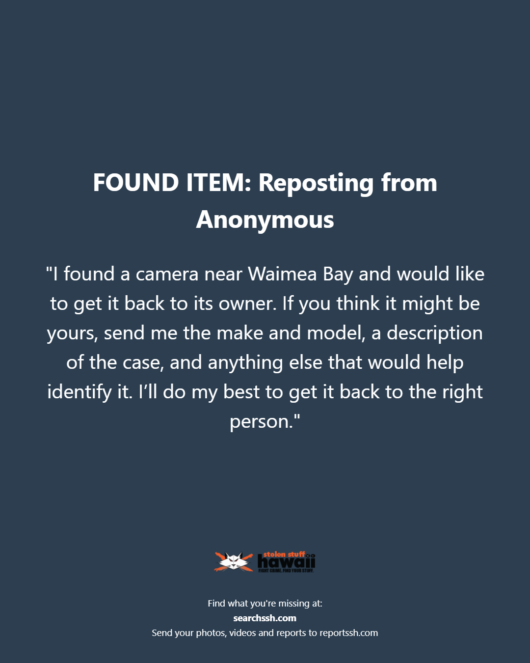FOUND ITEM - Oahu | Stolen Stuff Hawaii