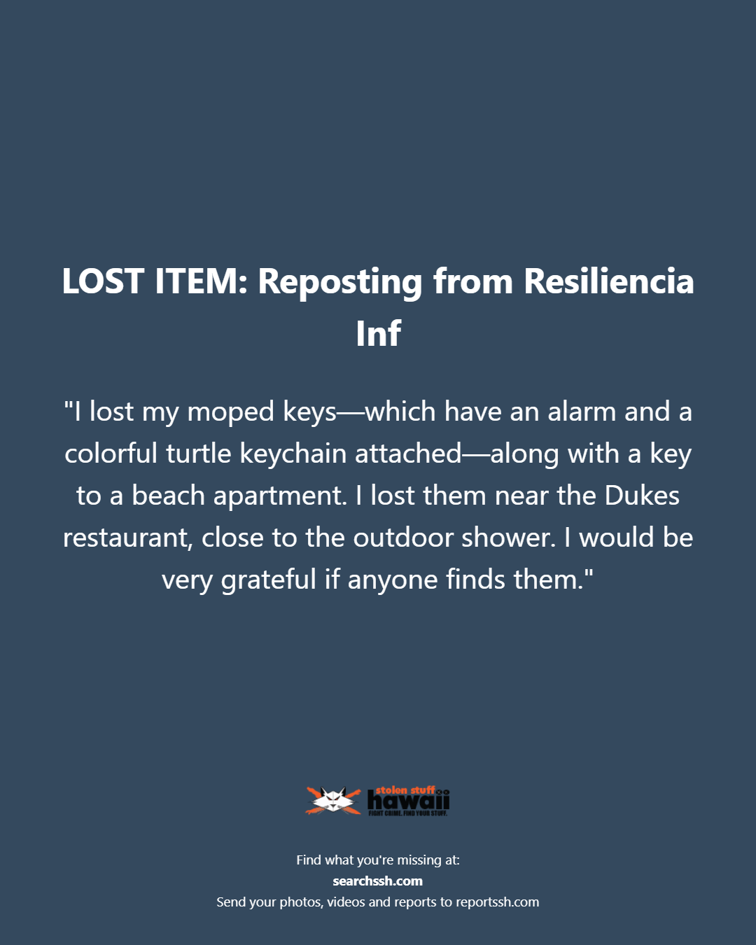 LOST ITEM - Oahu | Stolen Stuff Hawaii