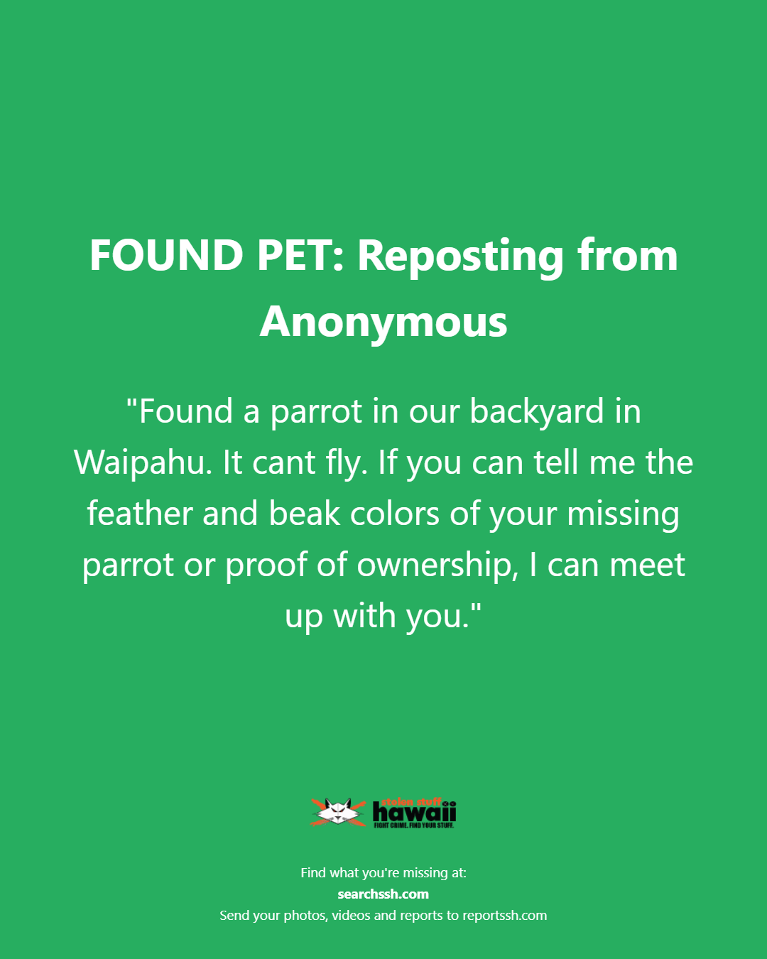 FOUND PET - Oahu | Stolen Stuff Hawaii