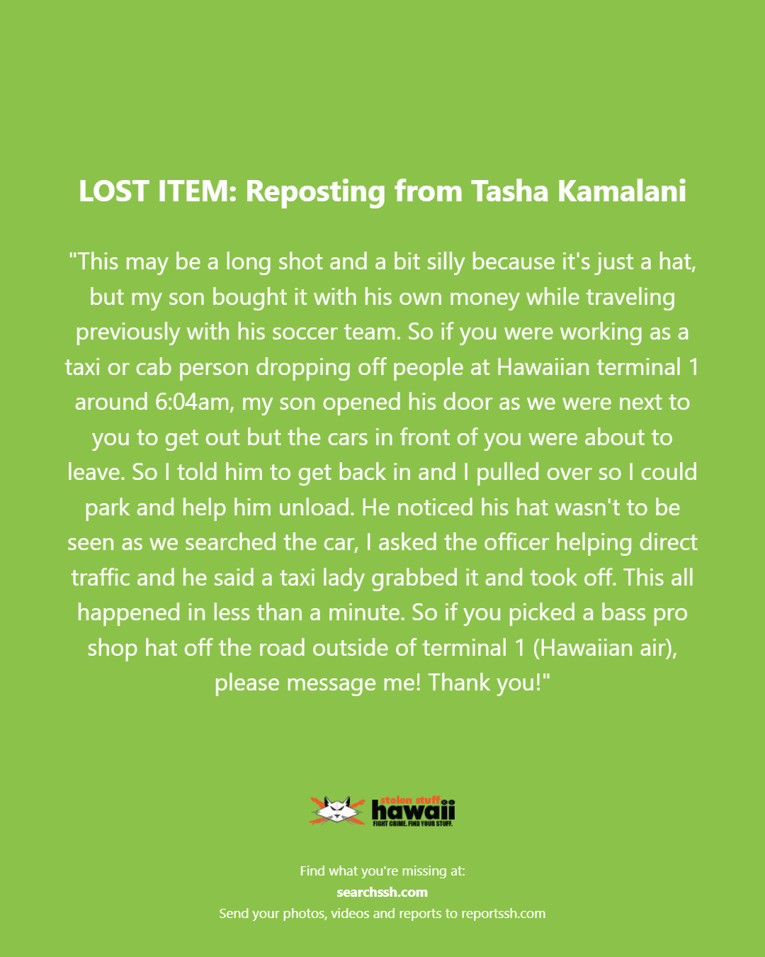 LOST ITEM - Oahu | Stolen Stuff Hawaii