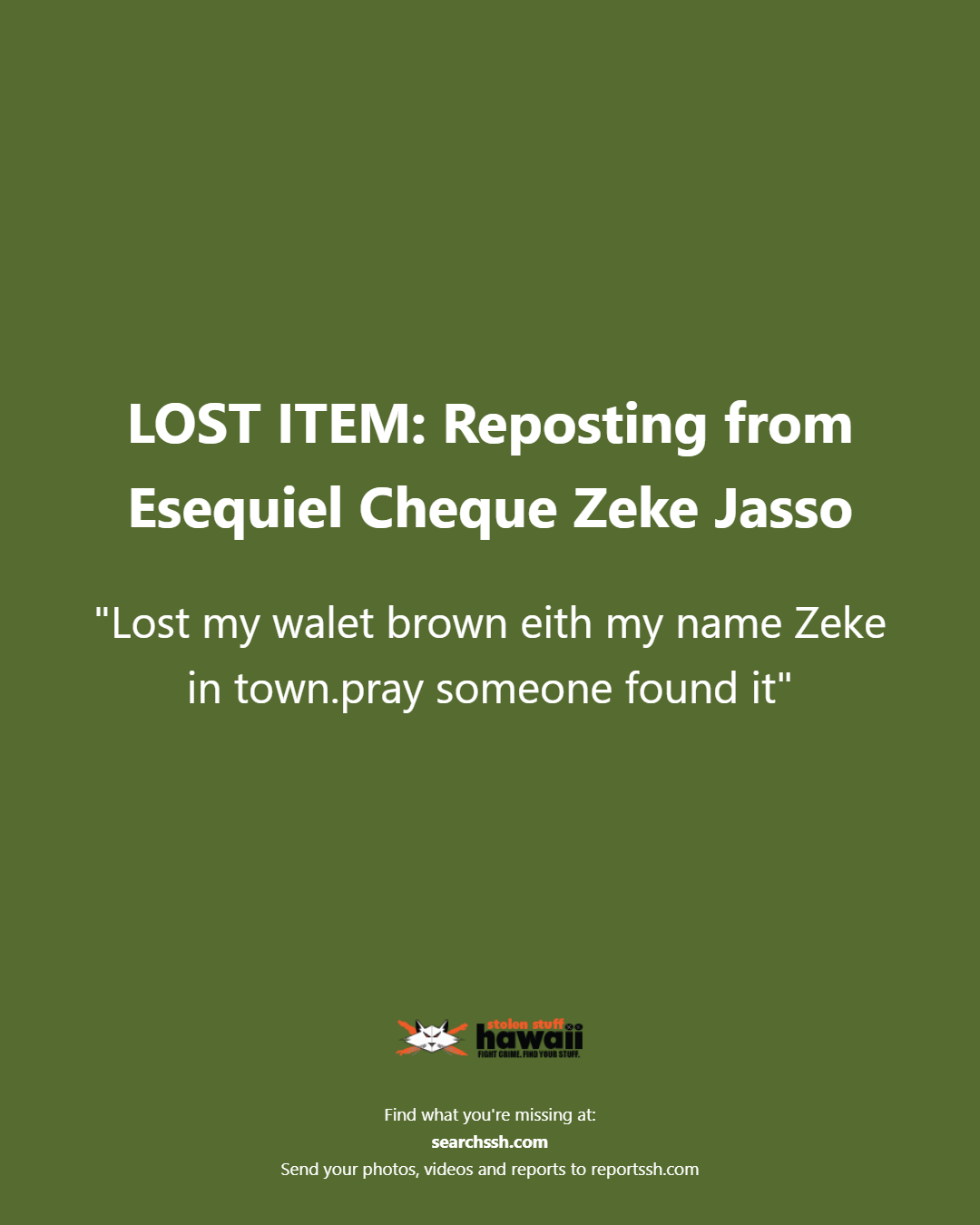 LOST ITEM - Oahu | Stolen Stuff Hawaii