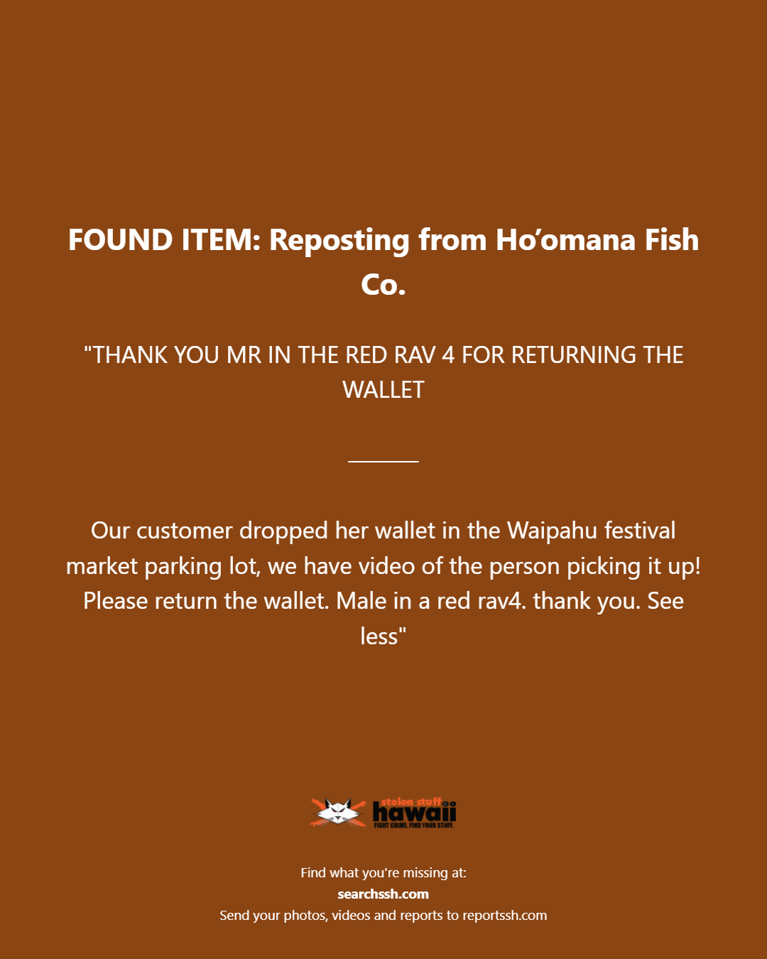 LOST ITEM - Oahu | Stolen Stuff Hawaii