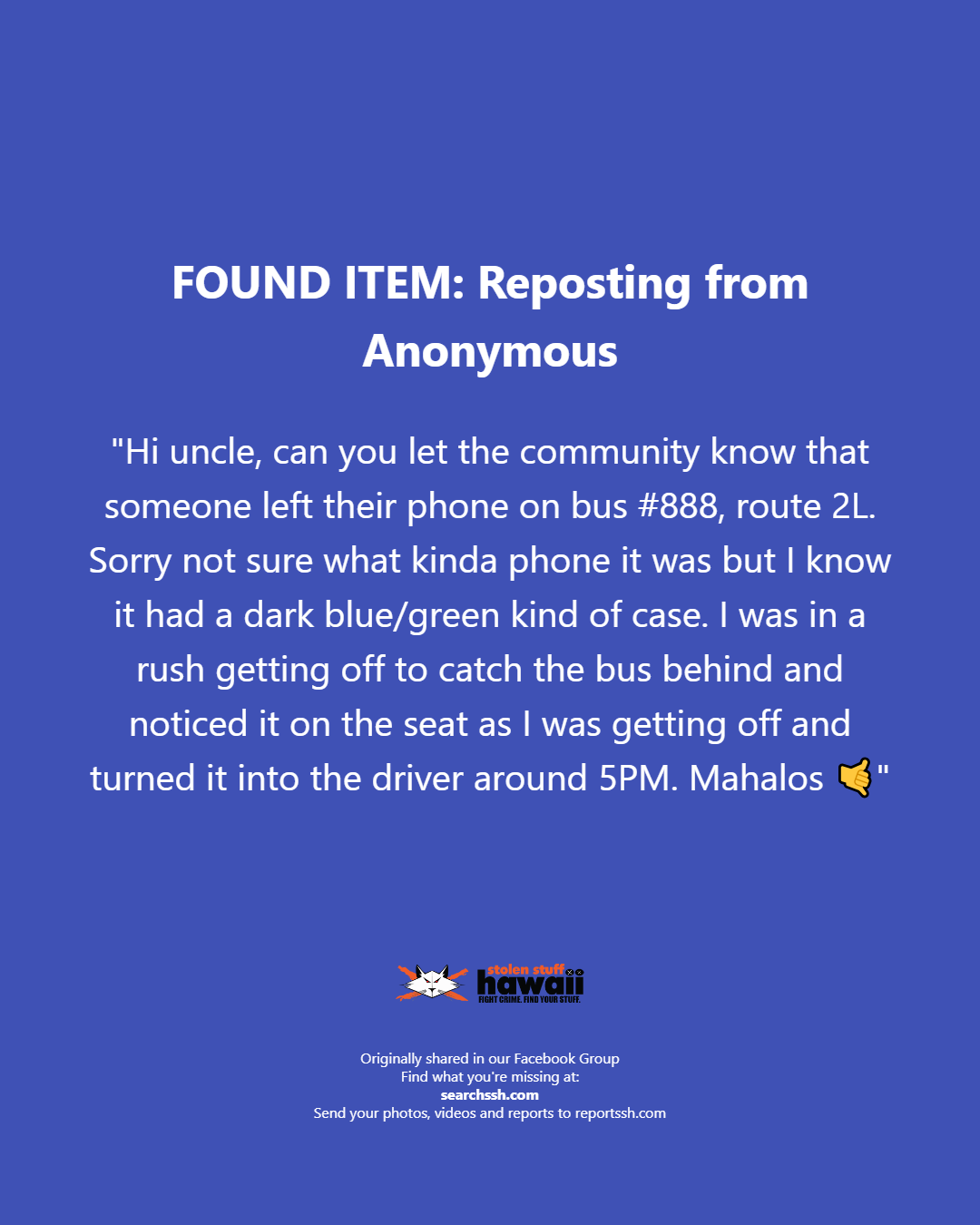 FOUND ITEM - Oahu | Stolen Stuff Hawaii