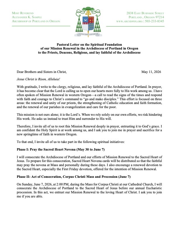 Archbishop Pastoral Letter