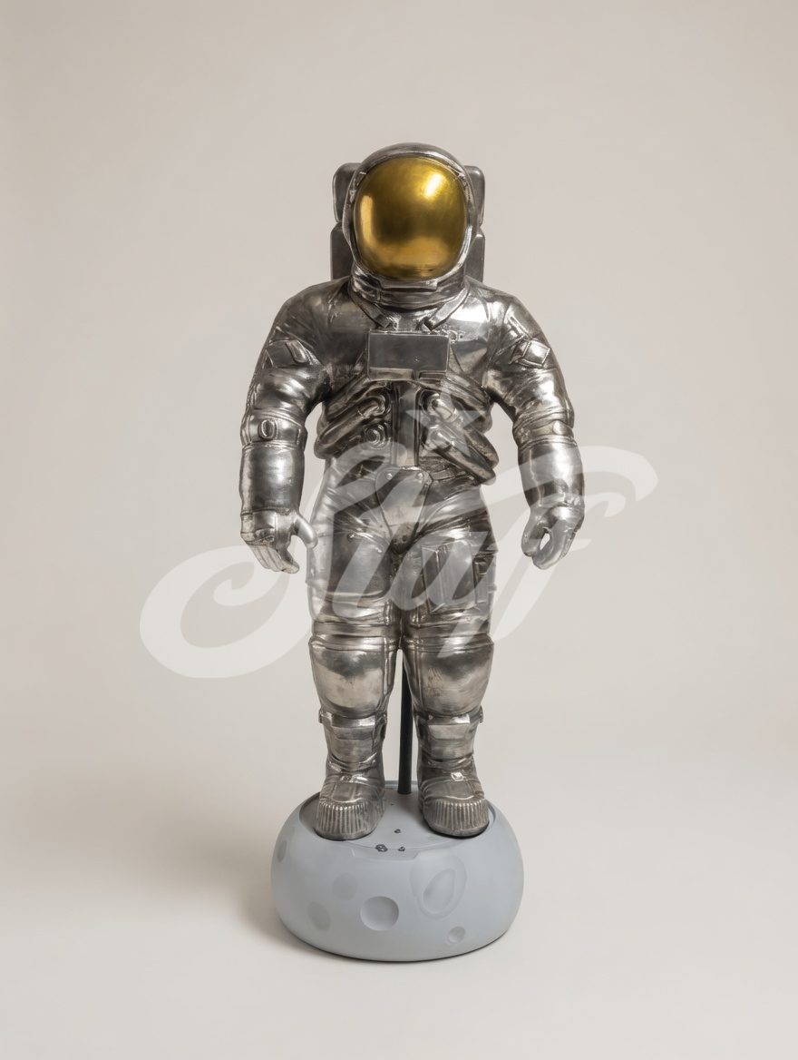 Astronauta Plateado con Casco Dorado