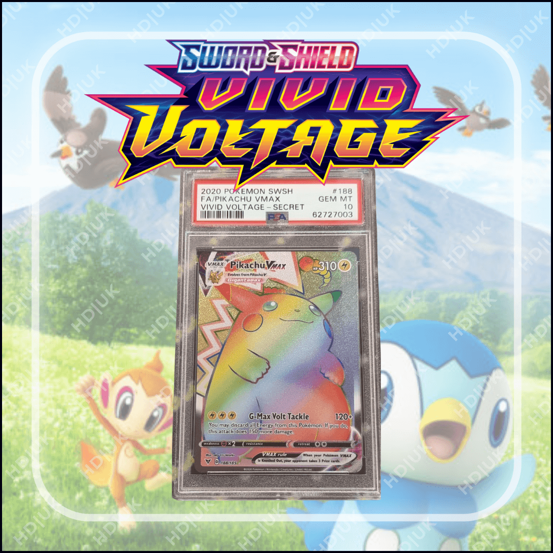 Pokemon Sword and Shield: Vivld Voltage Rainbow Rare Full Art Pikachu V MAX PSA 10