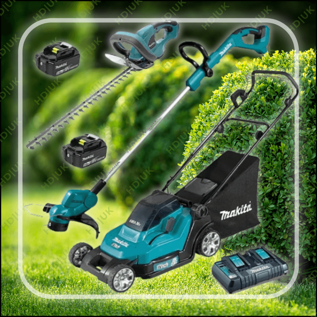 Makita 18V LXT Lawnmower, Strimmer & Hedgetrimmer - 2 x 5.0Ah Batteries