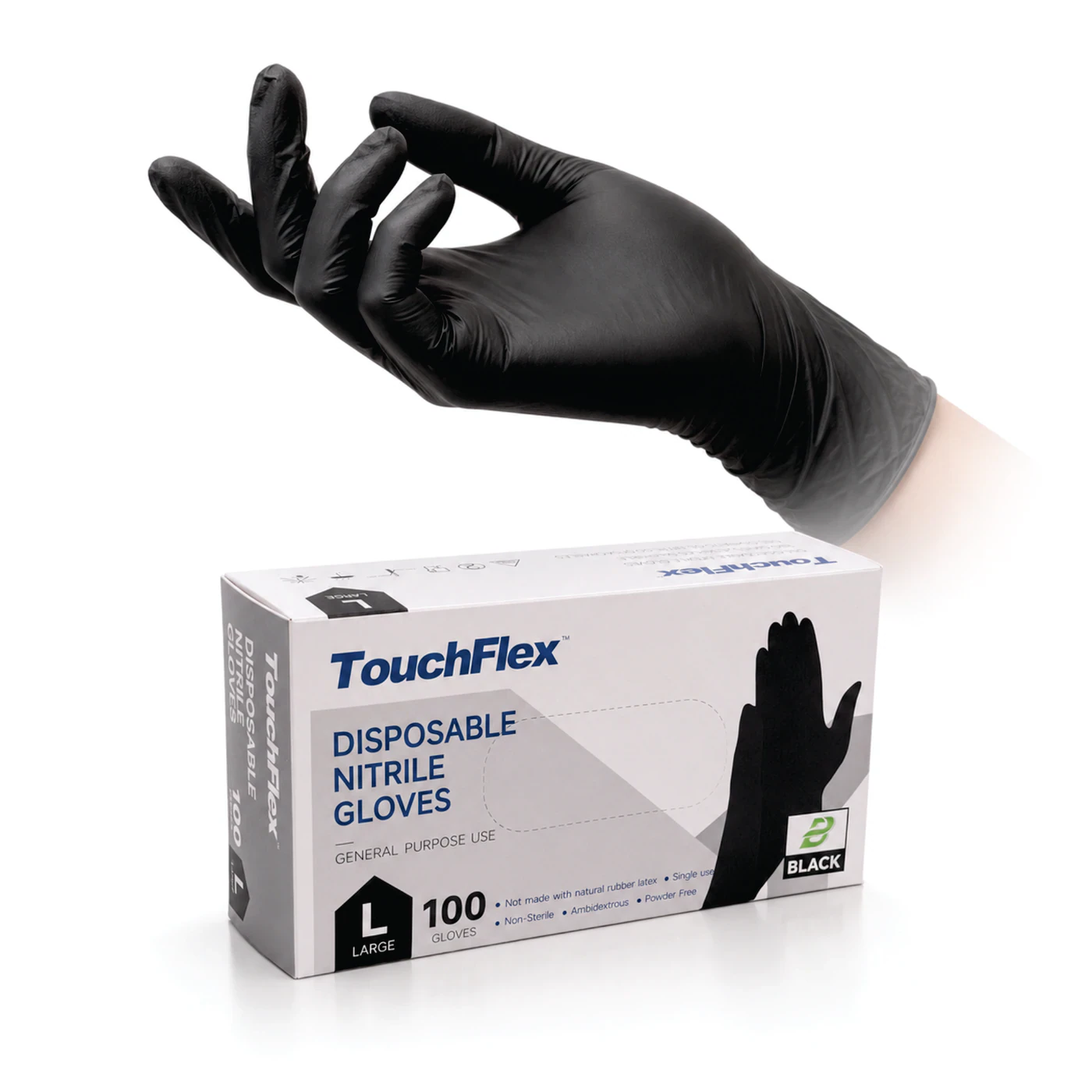 Touch Flex чёрные резиновые перчатки XL/L/M, 100 шт.