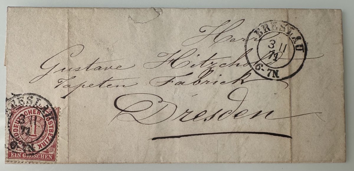 Antique North German Confederation Letter 1871 – 1 Groschen – Wallpaper Manufacturer to Dresden