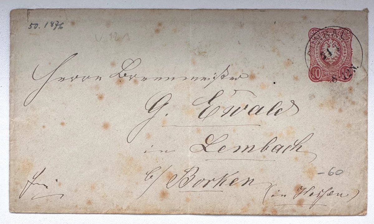German Empire Cover, 10 Pfennig Reichspost, Borken / Lembach Postal Historyб 1880