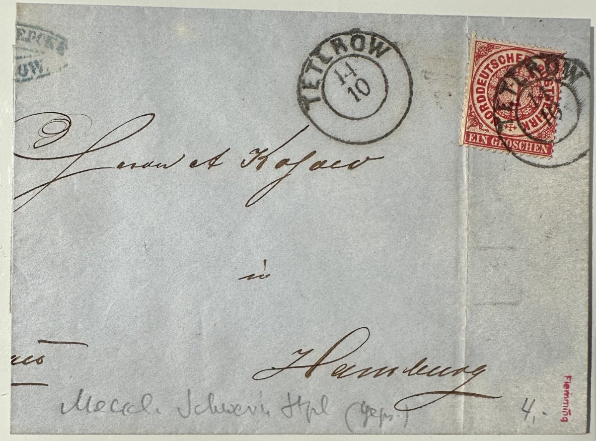 Antique North German Confederation Letter 1870 – 1 Groschen – to Hamburg