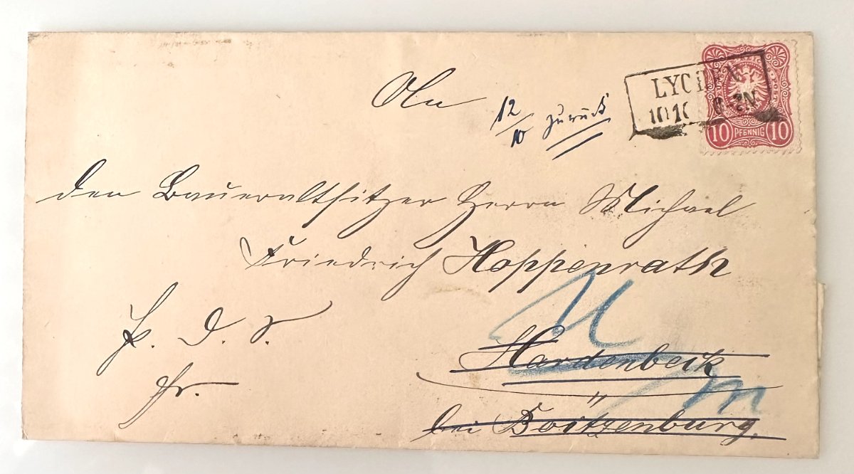 German Empire Cover 10 Pfennig Reichspost, Lychen Court Mail, 1890 Redirected to Bötzenburg Uckermark