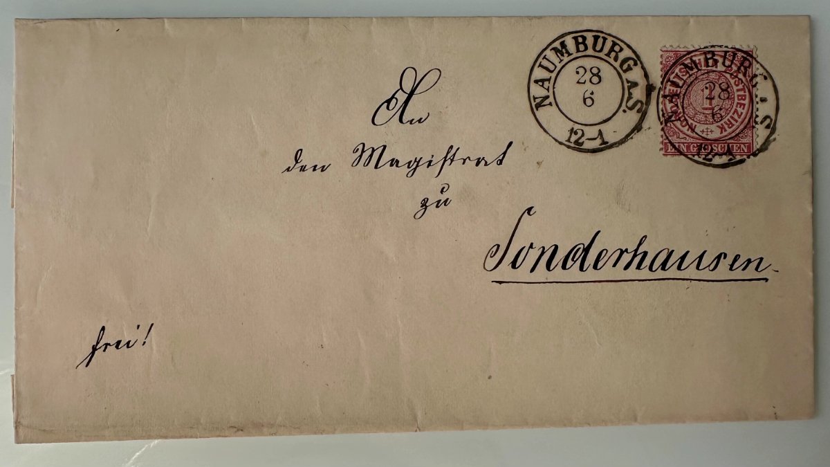 Antique North German Confederation Letter – Naumburg to Sondershausen – 1 Groschen, 1868