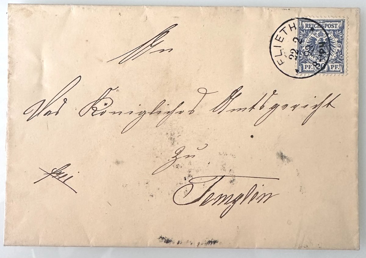German Empire Cover 1898, 20 Pfennig Reichspost, Elieth to Templin Court