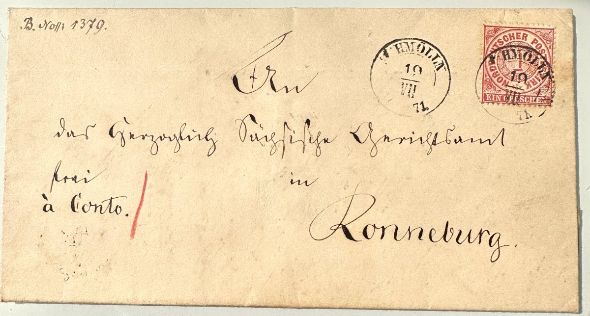 Antique North German Confederation Letter 1871 – Rumburg to Ronneburg – 1 Groschen