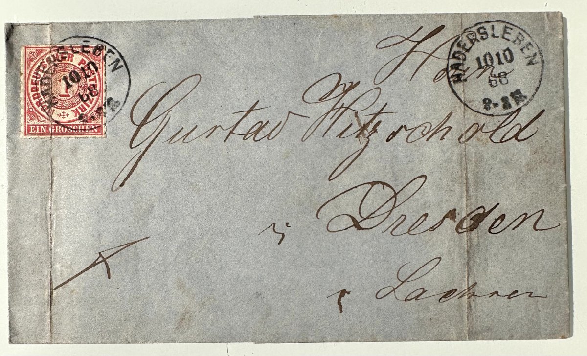 Antique North German Confederation Letter 1868 – 1 Groschen – Hadersleben to Dresden