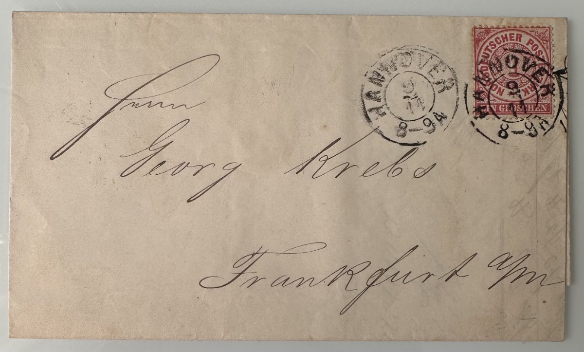 Antique North German Confederation Letter 1869 – Hannover to Frankfurt – 1 Groschen