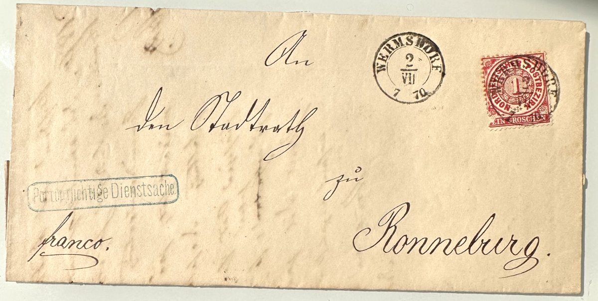 Antique North German Confederation Letter 1870 – Wermsdorf to Ronneburg – 1 Groschen