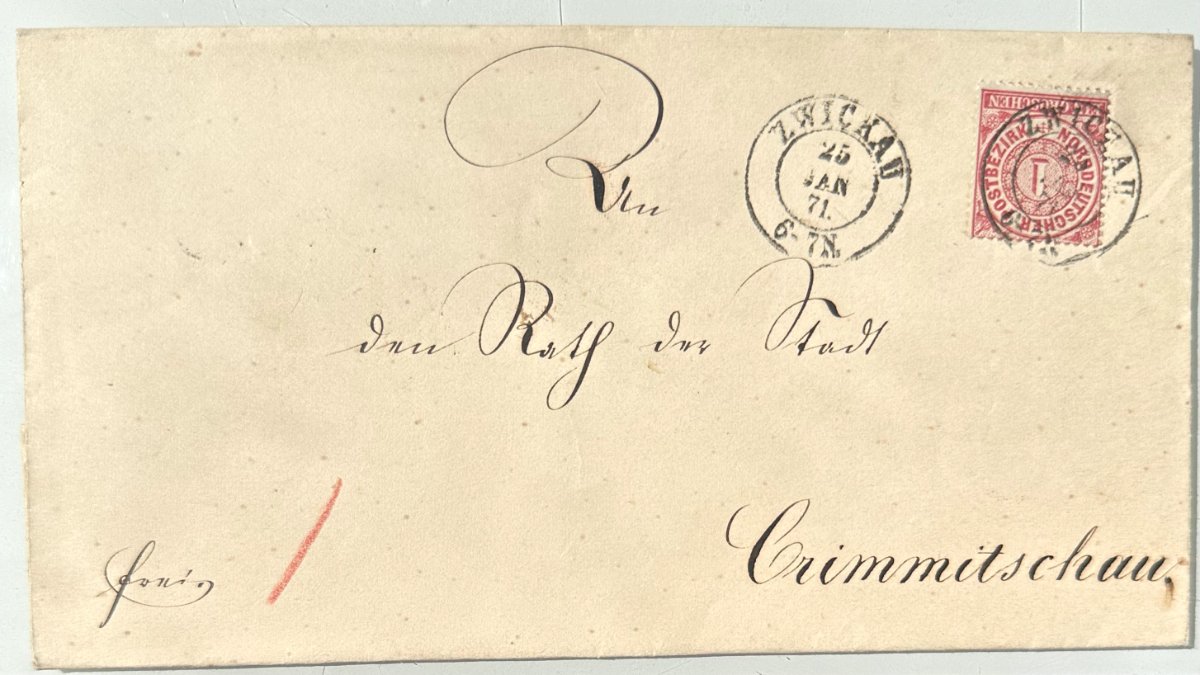 Antique North German Confederation Cover 1871 – Zittau to Crimmitschau – 1 Groschen