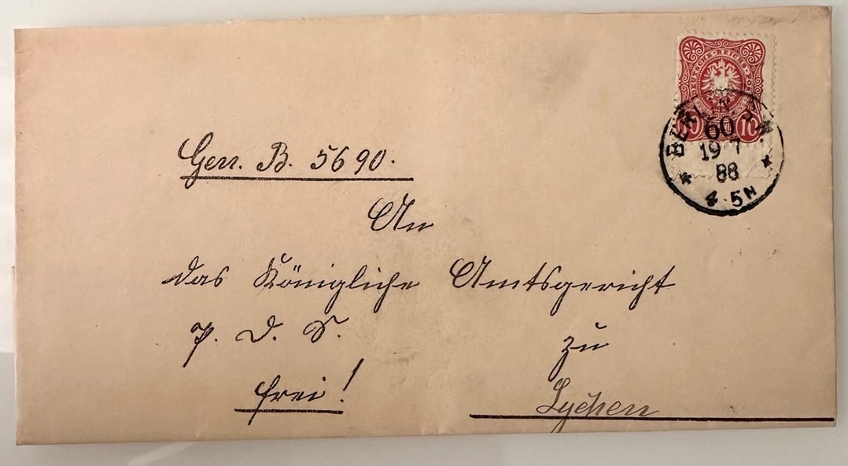 1888 German Empire official cover Berlin – Lychen with 10 Pfennig stamp and eagle seal
