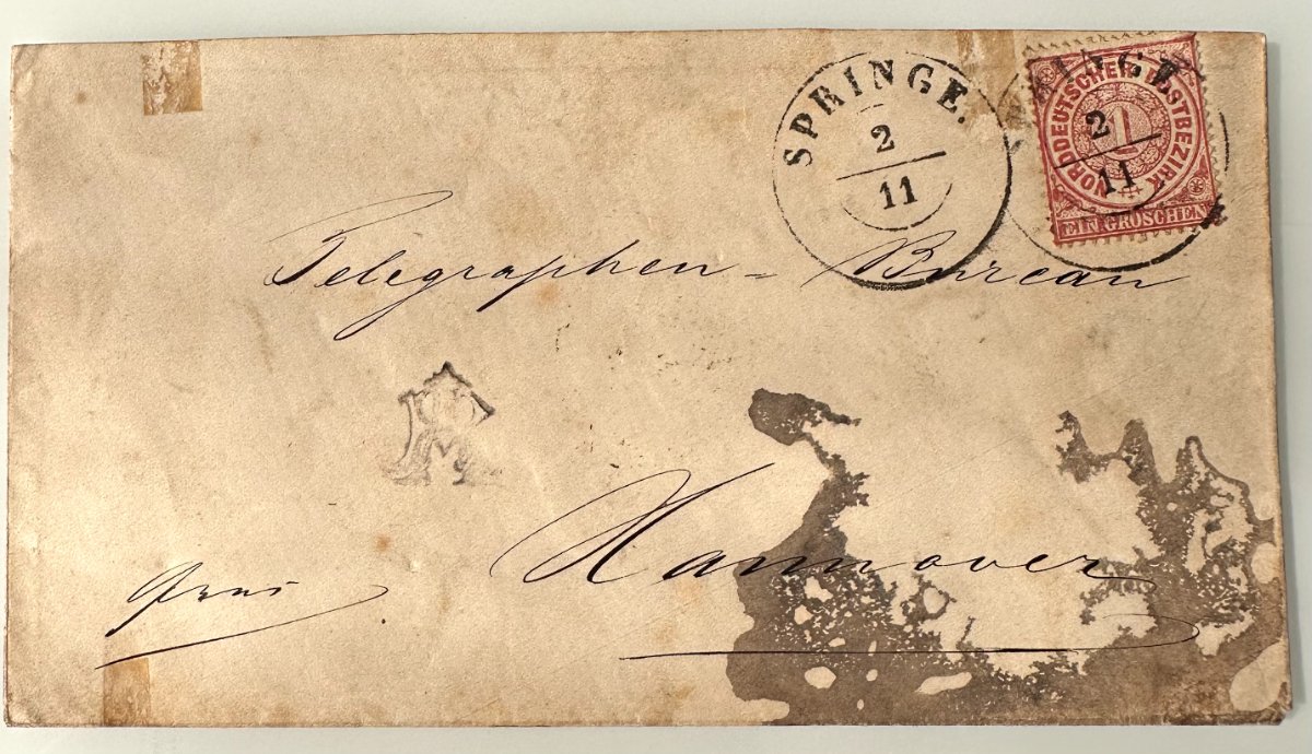 Antique North German Confederation Cover Springe to Hameln – 1 Groschen Stamp, 1868